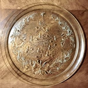 Vintage Duralex France Christmas Tree with Wreath Tempered Glass Platter Plate